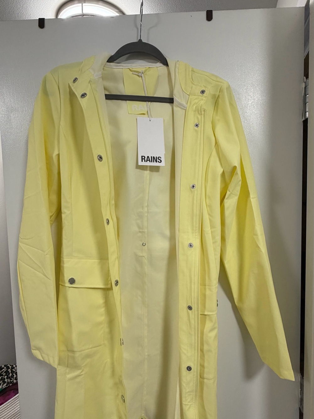 Rains Pale Yellow Hooded Trench Coat